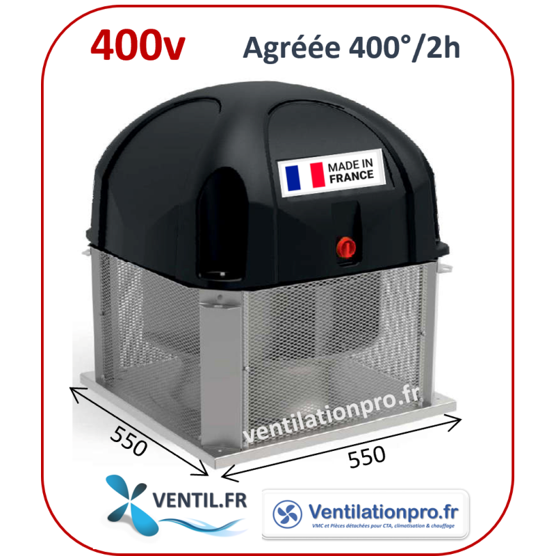 Tourelle d'extraction 5200 m3/h- T45-TRI - 400°/2h 400V pour VMC