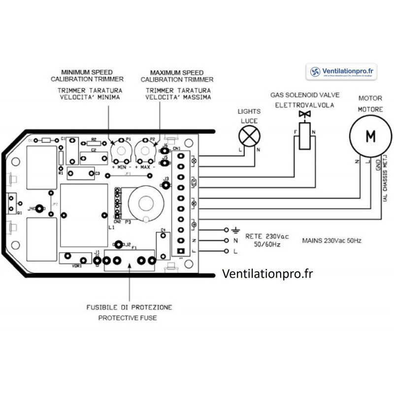 schéma de cablage pour raccordement du Variateur de tension 4.5a -230v type FE229 fasar