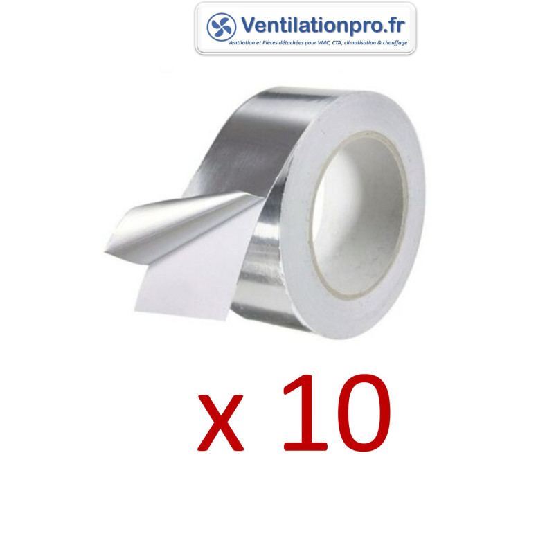 Lot de 10 Rouleaux de scotch alu adhésif pour réseau aéraulique / ventilation
