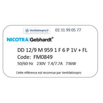 Moto ventilateur NICOTRA DD 12/9 M959 1F 6P 1V code: FM0849