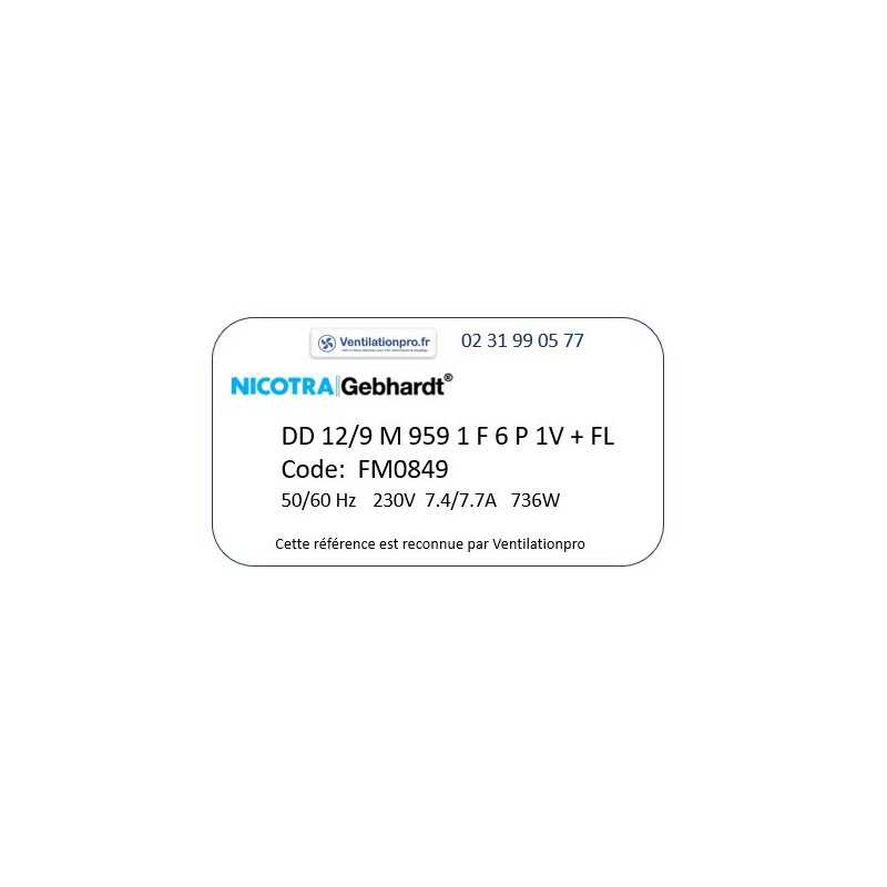 Moto ventilateur NICOTRA DD 12/9 M959 1F 6P 1V code: FM0849