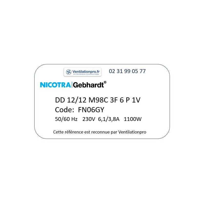 Moto ventilateur NICOTRA DD 12/12 M98C 3F 6P 1V code: FN06GY
