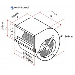 dimensions Moto-ventilateur pour VMC  DD6/6 800m3/h 230v