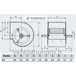 dimensions ventilateur seul DA 9/9 NT Chaysol Vim