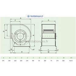 dimensions Moto-ventilateur DD 9/7 -CBM 9/7 150w -6P- 1 vitesse - 230v