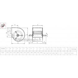 dimensions Ventilateur seul DA 15/15 NT s25 S&P  Vim