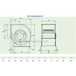 dimensions Moto-ventilateur DD 9/7 -CBM 9/7 250w -6P- 1 vitesse - 230v