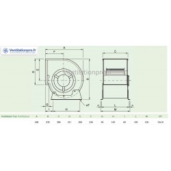 dimensions moto-ventilateur DD 12/12 400v - triphasé- 1.1kw-6P-1 vitesse