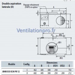 Caisson de ventilation 1200m3/h JBHB ECO ECM 12 D - C4 -Diam 200- 230v pour VMC de logement collectif- marque VIM réf 261340