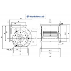 dimensions Moto-ventilateur DD9/9 550w 230v - spécial restauration/ hotte de cuisine pro