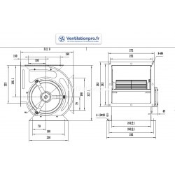 dimensions Moteur DD7/7 150w 230v -1500 m3/h- spécial Hotte de cuisine pro / restauration