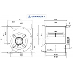 dimensions Moteur DD12/12 750w 230v-5200m3/h- spécial restauration/ hotte de cuisine pro