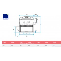 dimensions Tourelle d'extraction désenfumage 7200m3/h  VELONE 2 F400-120 -7.2 - 230v - marque ALDES