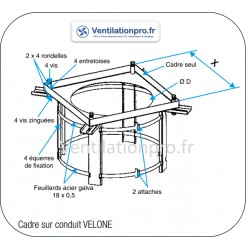 Kit de montage/ fixation sur gaine circulaire, avec cadre pour tourelle d'extraction VELONE ALDES