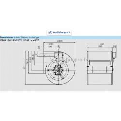 dimensions Moteur ventilateur DDM12/12 - 1 vitesse 230v pour VMC, extraction hotte pro- NICOTRA E6G3702