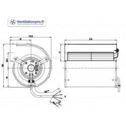 dimensions Moto-ventilateur D2E133-AM47-01  -1V -230V- EBM PAPST