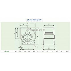 dimensions Moteur ventilateur 10000m3/h- TMD15/15- DD15/15- 2.2KW-400v