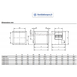 Dimensions Caisson désenfumage 3500 m3/h-type 10/10- F400/120 - 230v- CJBDT SODECA -pour extraction de hotte pro et restauration