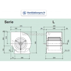 dimensions  Ventilateur seul TDA 9/9  S20- Tecnifan