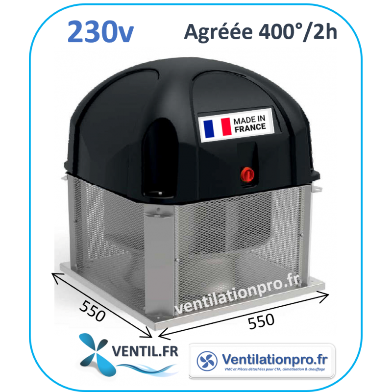 Tourelle d'extraction 2000m3/h-T32- 230v -Saftair pour VMC/ ventilation, désenfumage et extraction de hotte de cuisine pro