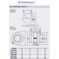 dimensions ventilateur en ligne vent NK S&P