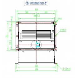 dimensions Moto-ventilateur DD 7/9- 350w -4P- 1 vitesse - 230v pour hotte de cuisine pro et VMC