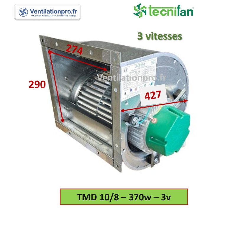Moto-ventilateur TMD 10/8 - 370W- 3 vitesses -230v Tecnifan